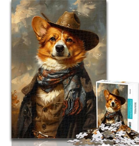 1000-teiliges Puzzle Cowboy Corgi, 1000-teiliges Puzzle für Erwachsene und Jugendliche, mit passendem Poster und Quizblatt, für 14-Jährige, 26x38cm von GOIUYTGM