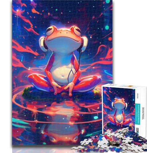 1000-teiliges Puzzle Frosch hört Musik, Puzzle für Teenager, 1000 Teile, Entspannungsspiele ganze Familie, 50x75cm von GOIUYTGM