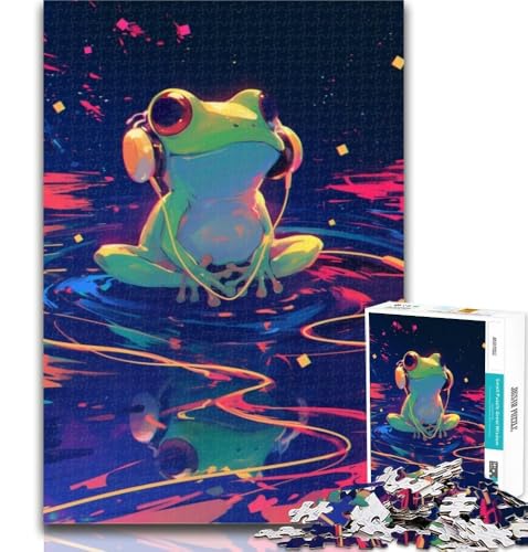 1000-teiliges Puzzle Frosch hört Musik, Puzzle für Teenager, 1000 Teile, Entspannungsspiele ganze Familie, 50x75cm von GOIUYTGM