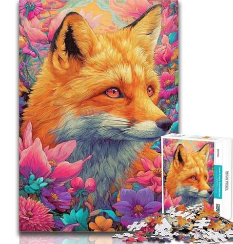 1000-teiliges Puzzle Fuchs und Blumen, 1000 Teile für Erwachsene, Lernspielzeug und Spiele für Erwachsene und Jugendliche, 26x38cm von GOIUYTGM