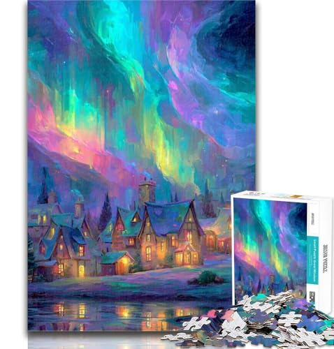 1000-teiliges Puzzle Häuser unter der Aurora für Teenager, 1000 Teile, Entspannungsspiele ganze Familie, 50x75cm von GOIUYTGM