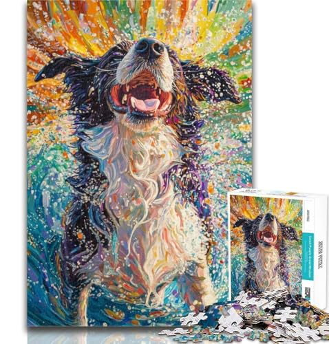 1000-teiliges Puzzle Happy Border Collie, 1000 Teile für Erwachsene, Lernspielzeug und Spiele für Erwachsene und Jugendliche, 26x38cm von GOIUYTGM