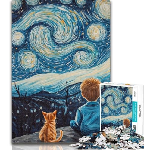 1000-teiliges Puzzle Katze und Kleiner Junge, 1000 Teile für Erwachsene und Jugendliche, Spielzeug, intellektuelles Spiel, Künstlersammlung, bildende Kunst, 26x38cm von GOIUYTGM