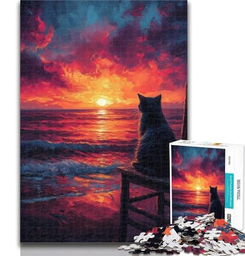 1000-teiliges Puzzle Katzen-Sonnenuntergang, 1000-teiliges Puzzle für Erwachsene und Jugendliche, lustige Aktivität für zu Hause, Spielzeug für Regentage, Geburtstagsgeschenke, 50x75cm von GOIUYTGM