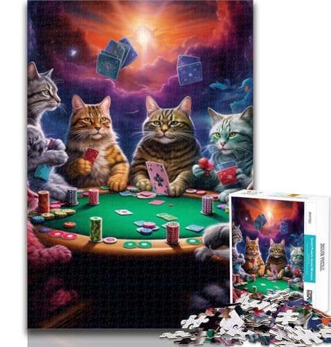 1000-teiliges Puzzle Katzen Spielen Poker, 1000-teiliges Puzzle für Teenager, Lernspielzeug und Spiele für Erwachsene und Teenager, 26x38cm von GOIUYTGM