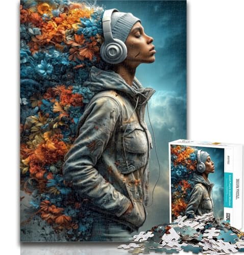 1000-teiliges Puzzle Mädchen mit Kopfhörern, 1000 Teile für Erwachsene, Lernspielzeug und Spiele für Erwachsene und Jugendliche, 50x75cm von GOIUYTGM