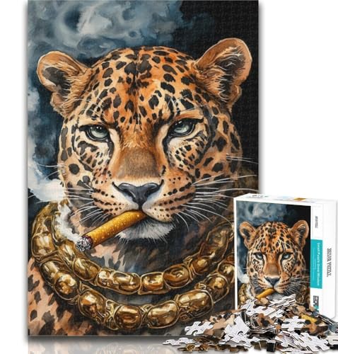1000-teiliges Puzzle Rauchender Leopard, Puzzle 1000 Teile für Erwachsene und Jugendliche, Lernspielzeug, ganze Familie, 50x75cm von GOIUYTGM