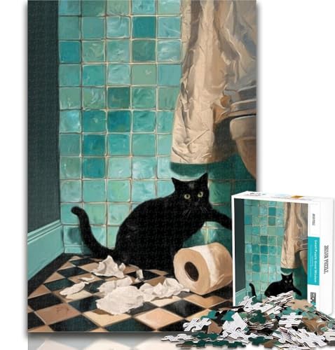 1000-teiliges Puzzle Schwarze Katze und Toilettenpapier, Puzzle für Teenager, 1000 Teile, Lernspielzeug ganze Familie, 50x75cm von GOIUYTGM