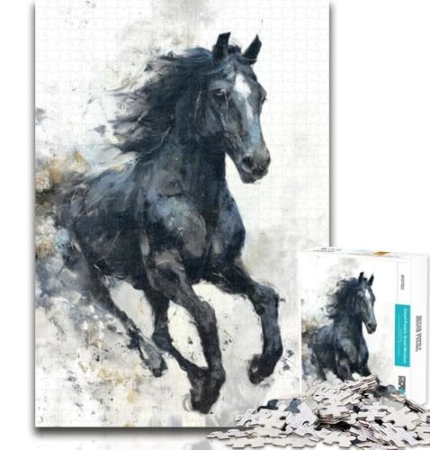 1000-teiliges Puzzle Schwarzes Pferd 1000-teiliges Puzzle für Teenager, Lernspielzeug und Spiele für Erwachsene und Teenager 26x38cm von GOIUYTGM
