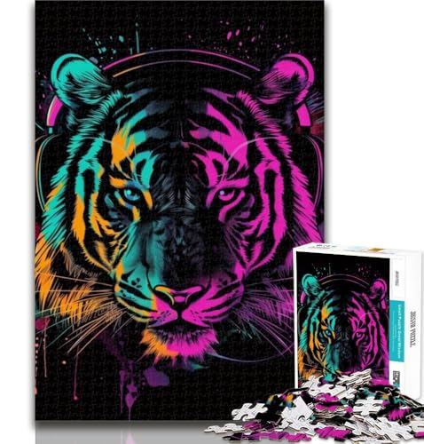 1000-teiliges Puzzle Tiger mit Kopfhörern, Puzzle 1000 Teile für Teenager, Dekomprimierendes intellektuelles Lernspielzeug, Geburtstagsgeschenk, Geschenke 26x38cm von GOIUYTGM