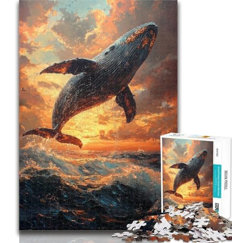 1000-teiliges Puzzle Wale springen bei Sonnenuntergang, 1000-teiliges Puzzle für Erwachsene und Jugendliche, Spielzeug, intellektuelles Spiel, Künstlersammlung, bildende Kunst, 26x38cm von GOIUYTGM