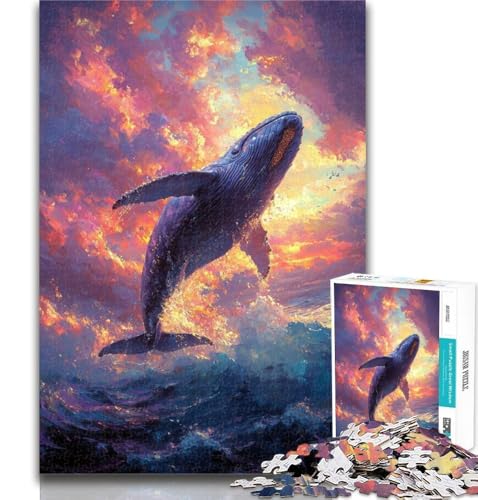 1000-teiliges Puzzle Wale springen bei Sonnenuntergang, Puzzle für Teenager, 1000 Teile, Familienspiel, Stressabbau, schwierige Herausforderung, Wichtelgeschenke, 26x38cm von GOIUYTGM