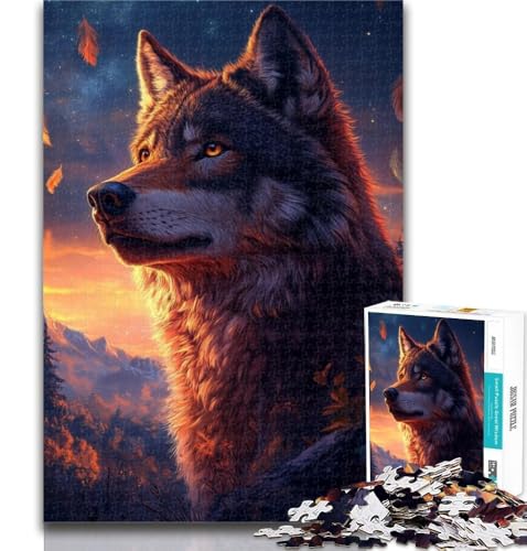 1000-teiliges Puzzle Wolf bei Sonnenuntergang, Puzzle 1000 Teile für Teenager, Lernspiel, Herausforderungsspielzeug für Frauen und Männer, 26x38cm von GOIUYTGM