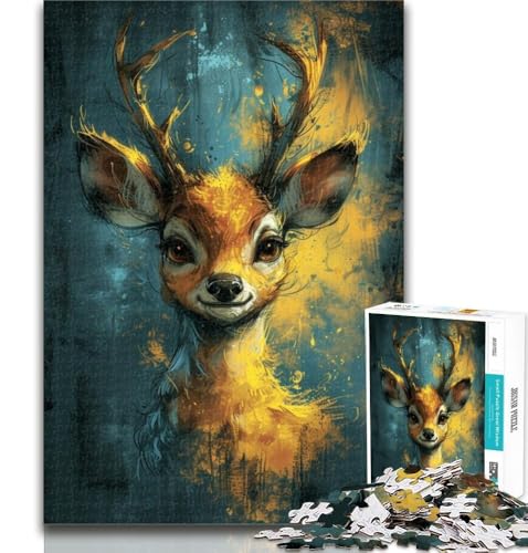 1000-teiliges Puzzle für Jugendliche und Erwachsene, süßes kleines gelbes REH, 1000-teiliges Puzzle, Wunschliste mit Weihnachtsmann für Kinder ab 14 Jahren, 26x38cm von GOIUYTGM