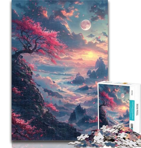 1000-teiliges Puzzle für Teenager, Kirschblüten auf der Klippe, Puzzles, dekomprimierendes intellektuelles Lernspielzeug, perfekte Dekoration, 26x38cm von GOIUYTGM