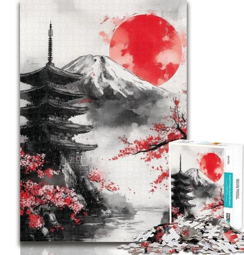 1000-teiliges Puzzle mit Kirschblüten im japanischen Tempel für Erwachsene und Jugendliche, entspannendes intellektuelles Lernspielzeug, Wichtelgeschenke, 26x38cm von GOIUYTGM