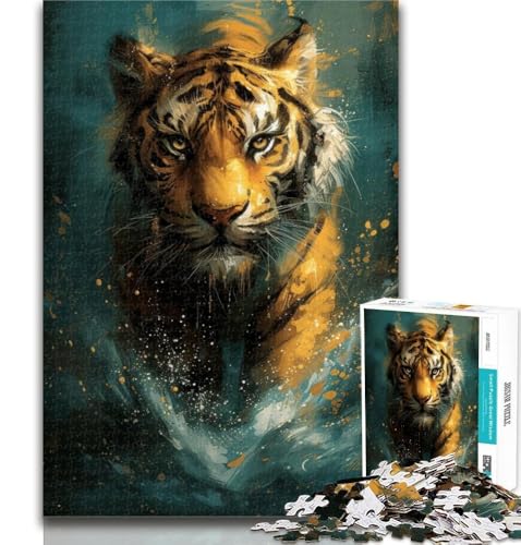 1000-teiliges Puzzle mit süßem kleinen gelben Tiger für Erwachsene und Jugendliche, Stressabbau, schwierige Herausforderung, stärkt die Liebe zwischen Paaren, 26x38cm von GOIUYTGM