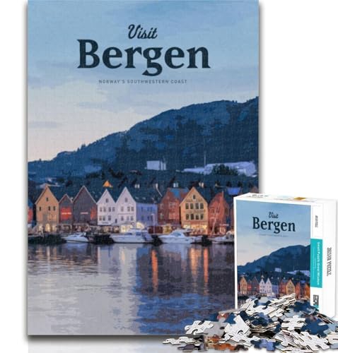 Jigsaw Visit Bergen Puzzle für Teenager, 1000 Teile, Lernspiel, Herausforderung, Spielzeug, einzigartige Heimdekoration und Geschenke, 26x38cm von GOIUYTGM