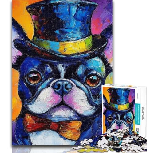 Puzzle „Bulldogge mit Hut“ für Teenager, 1000 Teile, Lernspiele, Heimdekoration, Geschenk für die ganze Familie, 26x38cm von GOIUYTGM