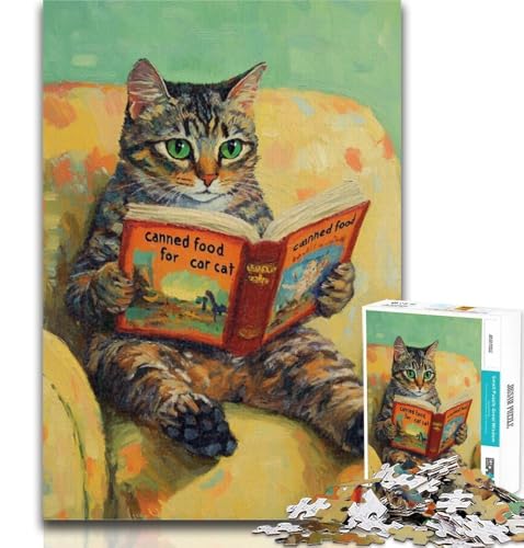 Puzzle „Katze liest EIN Buch“, 1000 Teile, Lernspiele, Heimdekoration, Geschenk für die ganze Familie, 50x75cm von GOIUYTGM