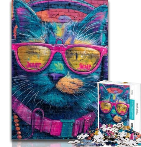 Puzzle „Katze mit Kopfhörern“, 1000 Teile, Geschenk für Erwachsene, Geburtstagsgeschenkidee für Erwachsene, Familienspiel und Hobby, 50x75cm von GOIUYTGM