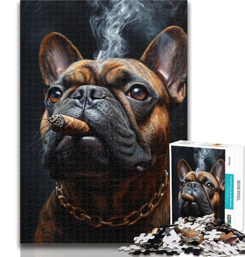 Puzzle „Rauchende Bulldogge“ für Teenager, 1000 Teile, Lernspiele, Heimdekoration, Geschenk für die ganze Familie, 26x38cm von GOIUYTGM