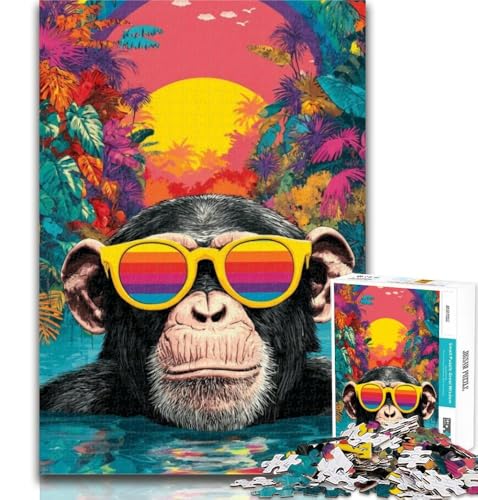 Puzzle „Schimpansen am Strand“ für Teenager, 1000 Teile, Lernspiele, Heimdekoration, Geschenk für die ganze Familie, 50x75cm von GOIUYTGM