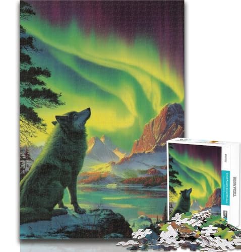 Puzzle „Wolf unter der Aurora“, 1000 Teile, für Erwachsene und Jugendliche, Lernspielzeug, ganze Familie, 50x75cm von GOIUYTGM