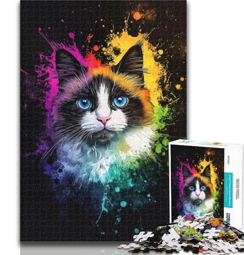 Puzzle 1000 Teile für Teenager, Bunte Ragdoll-Katze, Teenager-Puzzles, Quizspiel, Wanddekoration, einzigartige Geburtstags, 26x38cm von GOIUYTGM