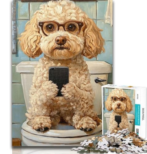 Puzzle 1000 Teile für Teenager, Hund sitzt auf der Toilette, Teenager-Puzzles, Quizspiel, Wanddekoration, einzigartige Geburtstags, 26x38cm von GOIUYTGM