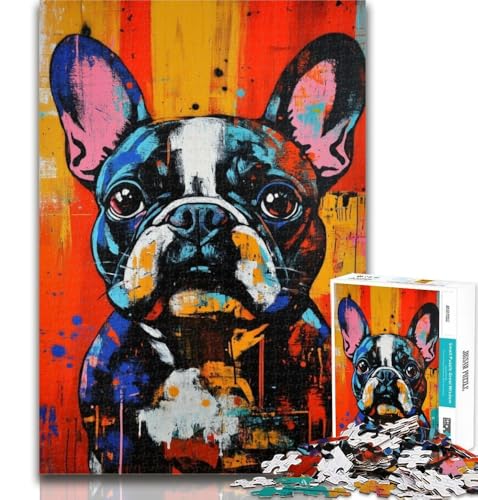 Puzzle 1000 Teile für Teenager, Ölgemälde der französischen Bulldogge, Teenager-Puzzles, Quizspiel, Wanddekoration, einzigartige Geburtstags, 26x38cm von GOIUYTGM