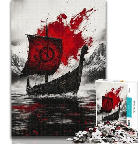 Puzzle 1000 Teile für Teenager, Wikinger-Drakkar-Boot, Teenager-Puzzle, Quizspiel, Wanddekoration, einzigartige Geburtstags, 26x38cm von GOIUYTGM