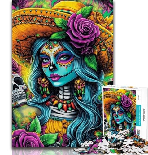 Puzzle 1000 Teile für Teenager, mexikanische Totenkopf-Mädchen, Teenager-Puzzles, Quizspiel, Wanddekoration, einzigartige Geburtstags, 26x38cm von GOIUYTGM