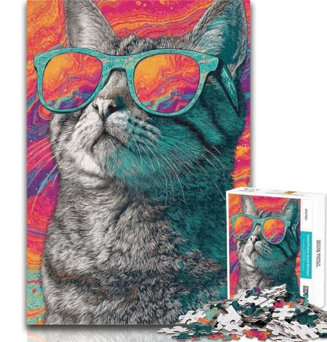 Puzzle 1000 Teile für Teenager Katze mit Sonnenbrille Teenager-Puzzles, Quizspiel, Wanddekoration, einzigartige Geburtstags, 26x38cm Puzzle 1000 Teile für Teenager Katze mit Sonnenbrille Teenager-Puzzles, Quizspiel, Wanddekoration, einzigartige Geburtstags, 26x38cm von GOIUYTGM
