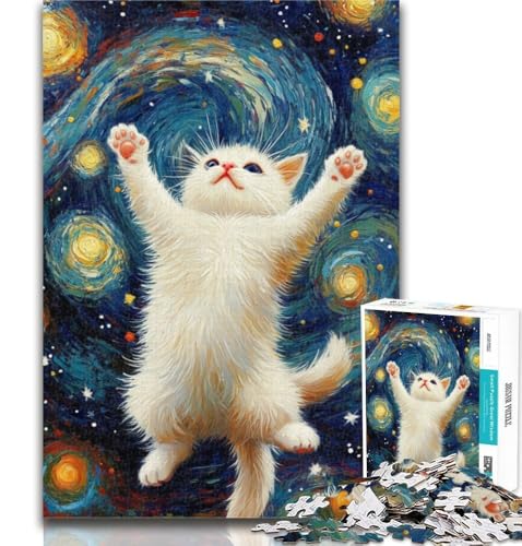 Puzzle 1000 Teile für Teenager Katze unter dem Nachthimmel Teenager-Puzzles, Quizspiel, Wanddekoration, einzigartige Geburtstags, 50x75cm von GOIUYTGM
