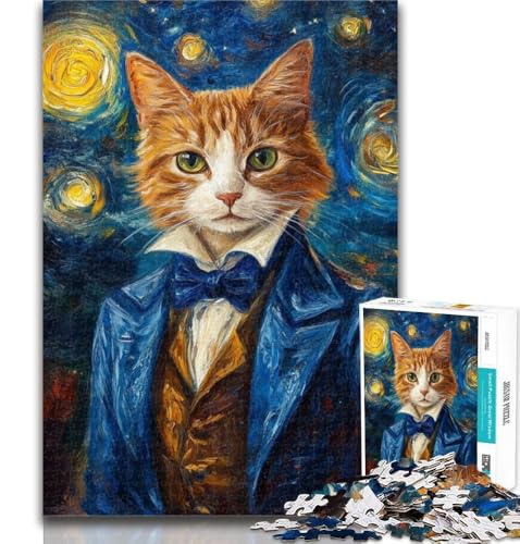 Puzzle 1000 Teile für Teenager Nachthimmel Nachthimmel Katze Teenager-Puzzles, Quizspiel Wanddekoration Einzigartige Geburtstags 26x38cm von GOIUYTGM