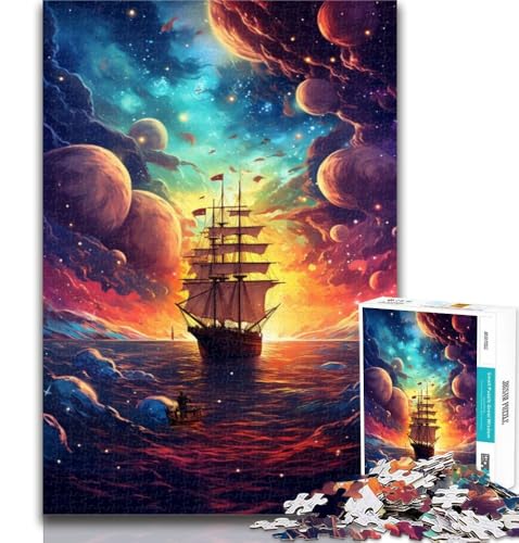 Puzzle 1000 Teile für Teenager Piratenschiff im Universum Teenager-Puzzles, Quizspiel, Wanddekoration, einzigartige Geburtstags, 26x38cm von GOIUYTGM