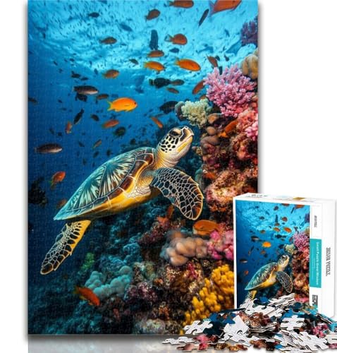 Puzzle 1000 Teile für Teenager Schildkröte im Ozean Teenager-Puzzles, Quizspiel, Wanddekoration, einzigartige Geburtstags, 26x38cm von GOIUYTGM