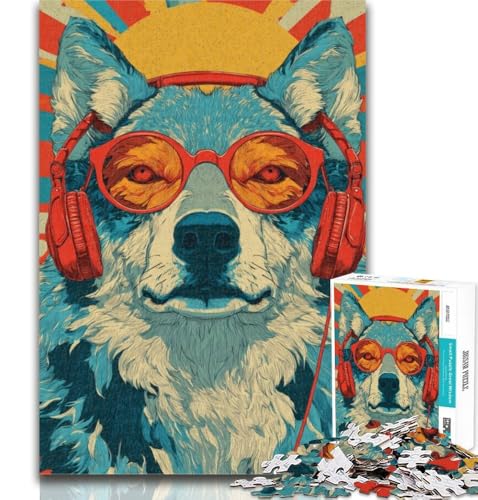 Puzzle 1000 Teile für Teenager Wolf mit Kopfhörern Teenager-Puzzles, Quizspiel, Wanddekoration, einzigartige Geburtstags, 50x75cm von GOIUYTGM