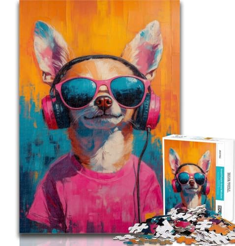 Puzzle Chihuahua hört Musik 1000 Teile Puzzle für Jugendliche und Erwachsene, Lernspielzeug ganze Familie 26x38cm von GOIUYTGM