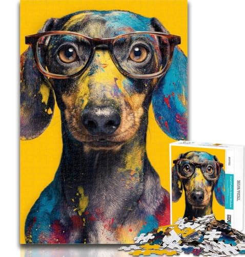 Puzzle Dackel mit Brille, 1000 Teile, für Erwachsene und Jugendliche, Lernspielzeug, ganze Familie, 26x38cm von GOIUYTGM