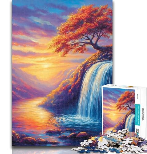 Puzzle Herbstliche Wasserfalllandschaft, 1000 Teile, Lernspiele, Heimdekoration, Geschenk für die ganze Familie, 26x38cm von GOIUYTGM