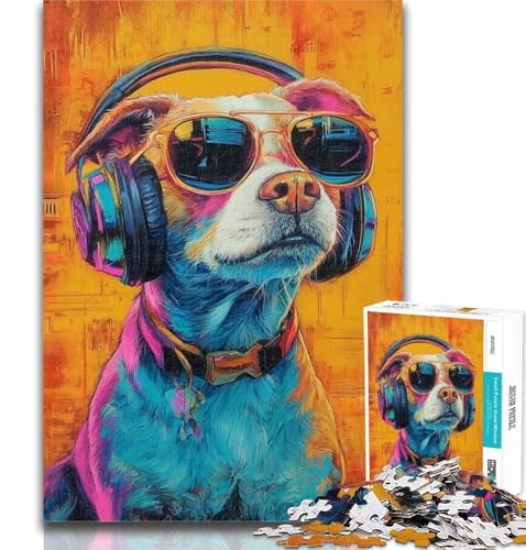 Puzzle Hund mit Kopfhörern, 1000 Teile, Puzzle für Erwachsene, Stressabbau, schwierige Herausforderung, stärkt die Liebe zwischen Paaren, 50x75cm von GOIUYTGM