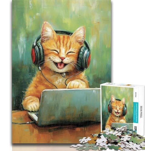 Puzzle Katze hört Musik, 1000 Teile, für Teenager ab 14 Jahren, unmögliches Spiel, Erwachsene und Teenager, 50x75cm von GOIUYTGM