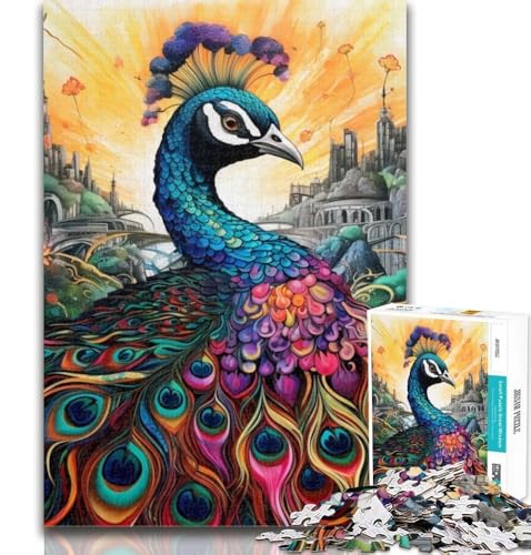 Puzzle Psychedelischer Pfau, 1000 Teile, Lernspiele, Heimdekoration, Geschenk für die ganze Familie, 26x38cm von GOIUYTGM