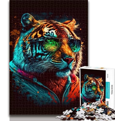 Puzzle Tiger mit Brille, 1000 Teile, Lernspiele, Heimdekoration, Geschenk für die ganze Familie, 50x75cm von GOIUYTGM