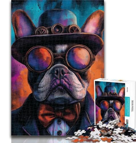 Puzzle für Erwachsene, 1000 Teile, Bulldogge mit Hut, Lernspiele, Wanddekoration, einzigartige Geburtstags, 26x38cm von GOIUYTGM