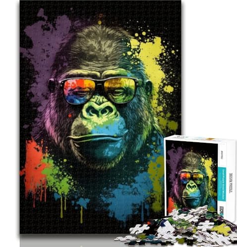 Puzzle für Erwachsene, 1000 Teile, Bunte Gorillas mit Brille, Lernspiele, Wanddekoration, einzigartige Geburtstags, 50x75cm von GOIUYTGM