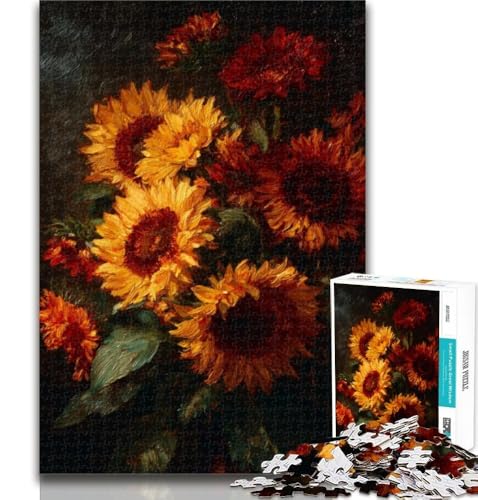 Puzzle für Erwachsene, 1000 Teile, Sonnenblumen-Ölgemälde, Lernspiele, Wanddekoration, einzigartige Geburtstags, 26x38cm von GOIUYTGM