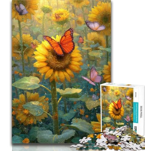 Puzzle für Erwachsene, 1000 Teile, Sonnenblumen und Schmetterlinge, Lernspiele, Wanddekoration, einzigartige Geburtstags, 26x38cm von GOIUYTGM